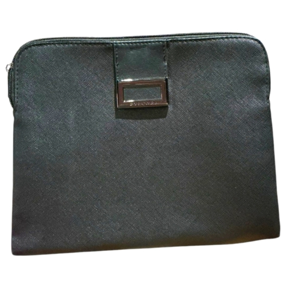 Bvlgari Black Cosmetic Bag W/Sleek Design Blacken Metallic Clasp